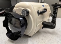 Photograph of the Sony V1010 camcorder in Amphibico underwater housing