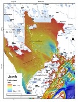 Carte de la baie de Passamaquoddy avec une image multifaisceaux du fond marin révélant les sites des cratères.