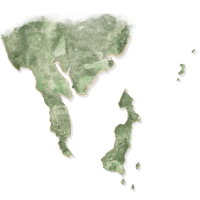 L’aquarelle d’une carte teinte en vert et brun de la pointe de l’île Deer Island Point.